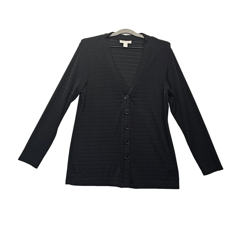 Coldwater Creek Womens Small Black Long Sleeve Button Front Cardigan Sweater 8